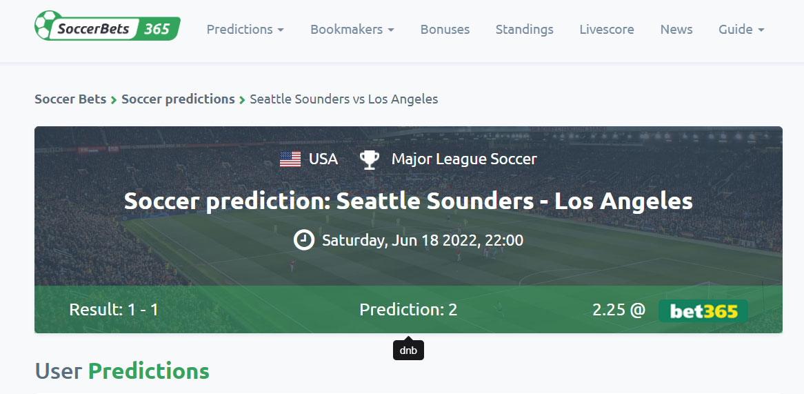 Draw no bet example on Soccerbets365
