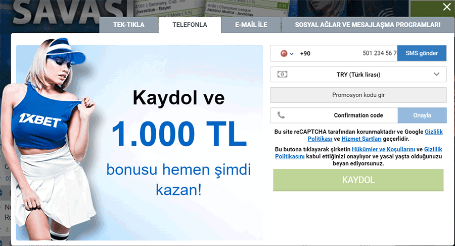 1XBET ile telefonla kayıt