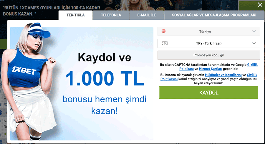 1XBET ile hızlı kayıt