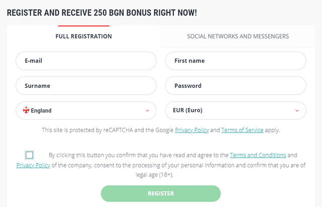 Email registration with 22BET