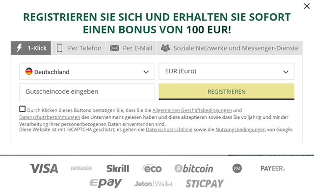 Schnelle Registrierung beim BetWinner