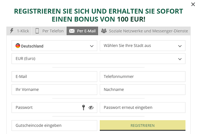 E-Mail Registrierung beim BetWinner
