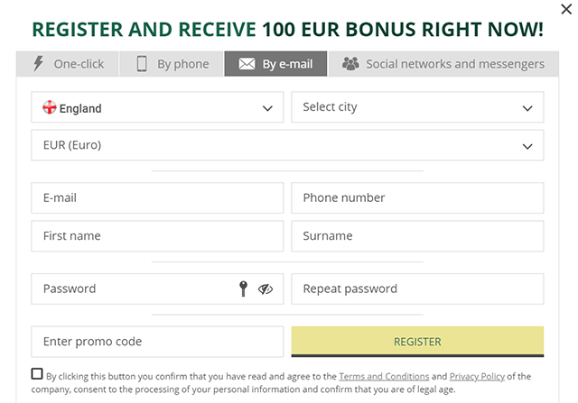 Email registration with BetWinner