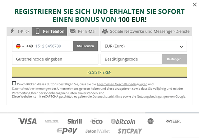 Anmeldung per Telefon beim BetWinner