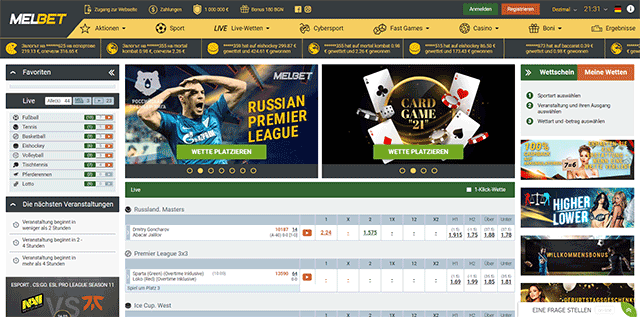 1xBet website interface